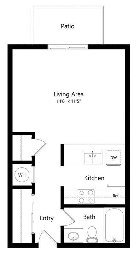 Floor plan for studio, 1 bath, 410 sqft